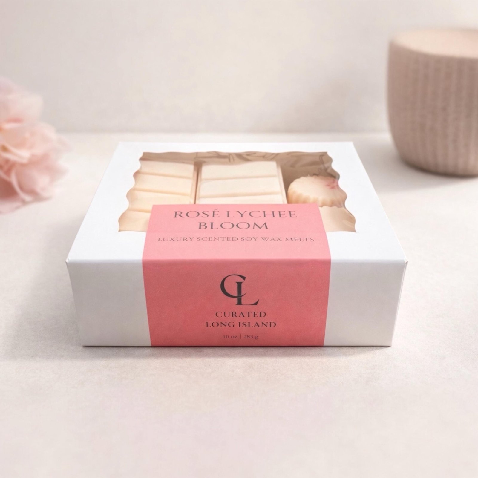 Rosé Lychee Bloom Wax Melts, floral soy wax melts (10 oz) by Curated Long Island