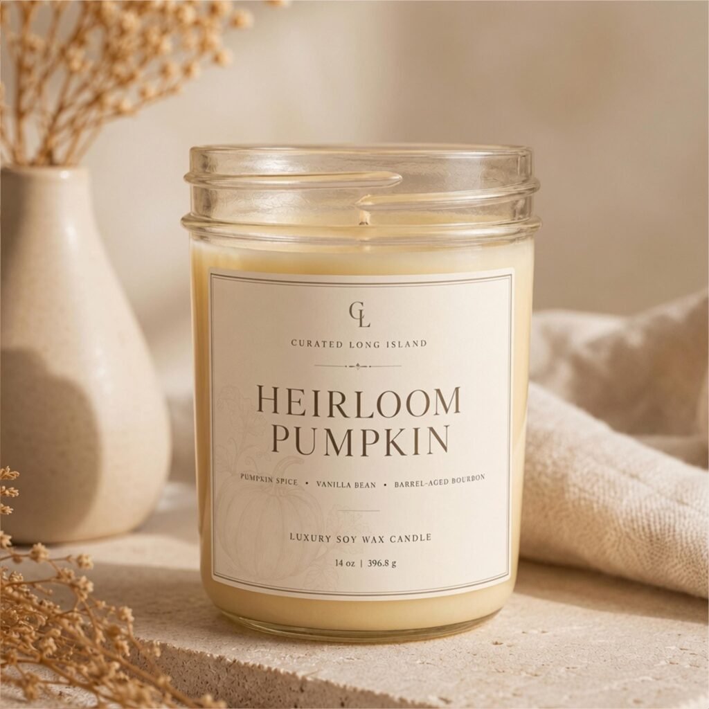 Heirloom Pumpkin Candle, gourmand hand-poured soy candle (14 oz) by Curated Long Island