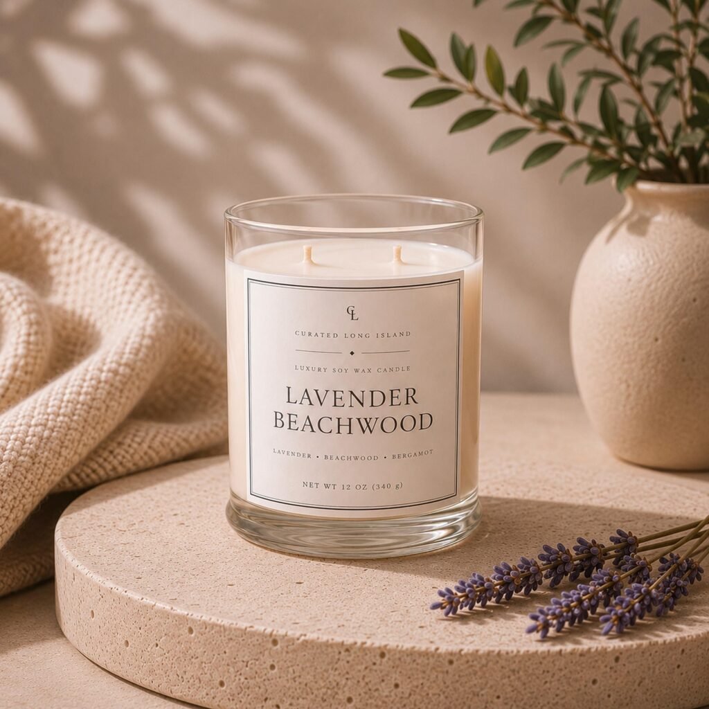 Lavender Beachwood Candle, fresh hand-poured soy candle (12 oz) by Curated Long Island