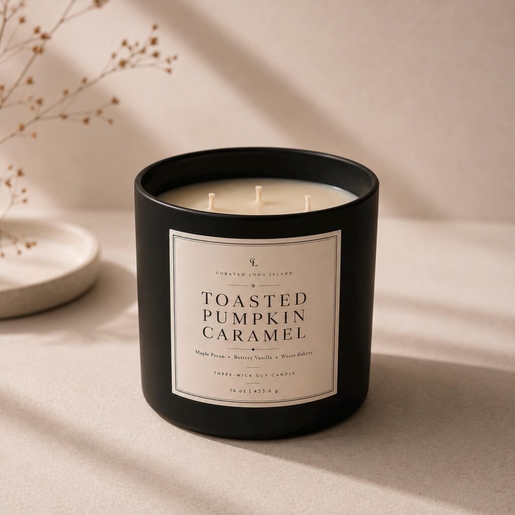 Toasted Pumpkin Caramel Candle, gourmand hand-poured soy candle (16 oz) by Curated Long Island