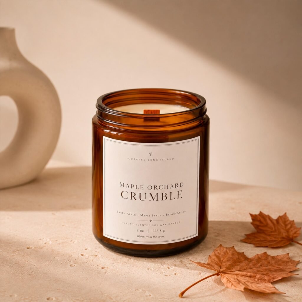 Maple Orchard Crumble Candle, gourmand hand-poured soy candle (8 oz) by Curated Long Island
