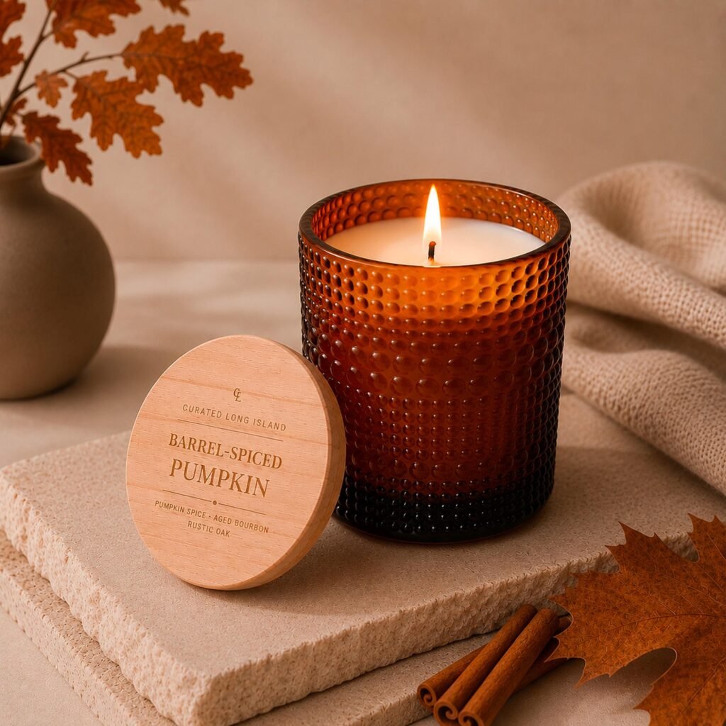 Barrel-Spiced Pumpkin Candle, spiced hand-poured soy candle (12 oz) by Curated Long Island
